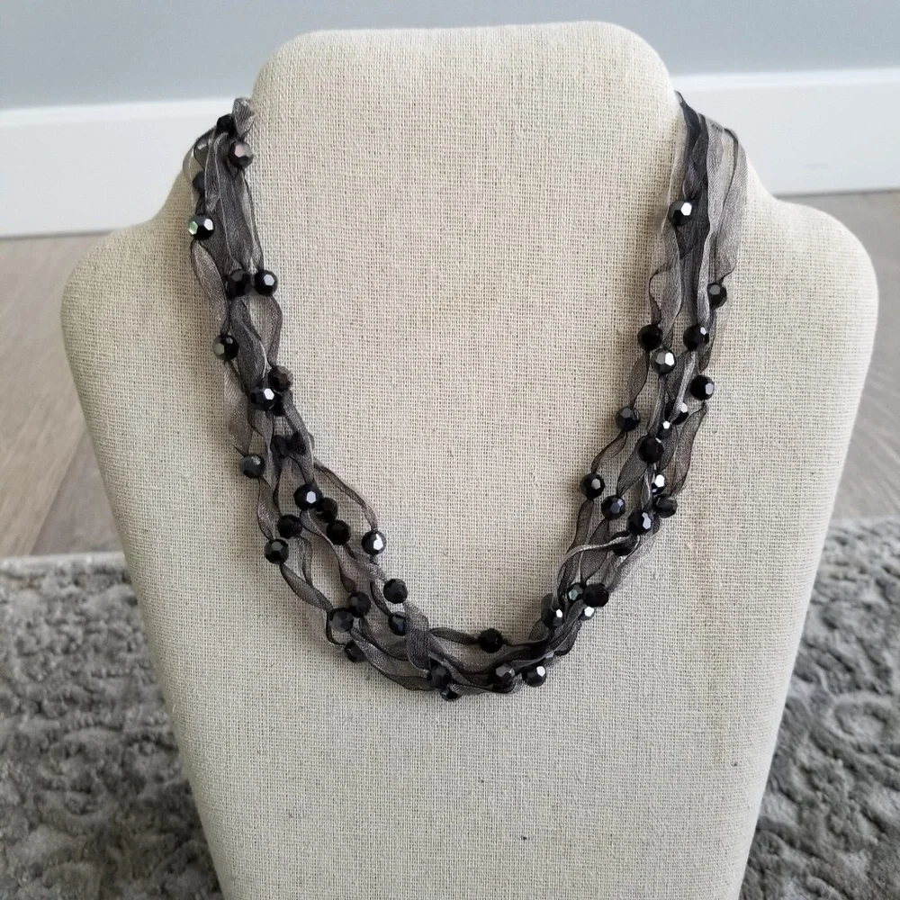 Chan Luu Black Multi-Strand Onyx Stone Silk Necklace